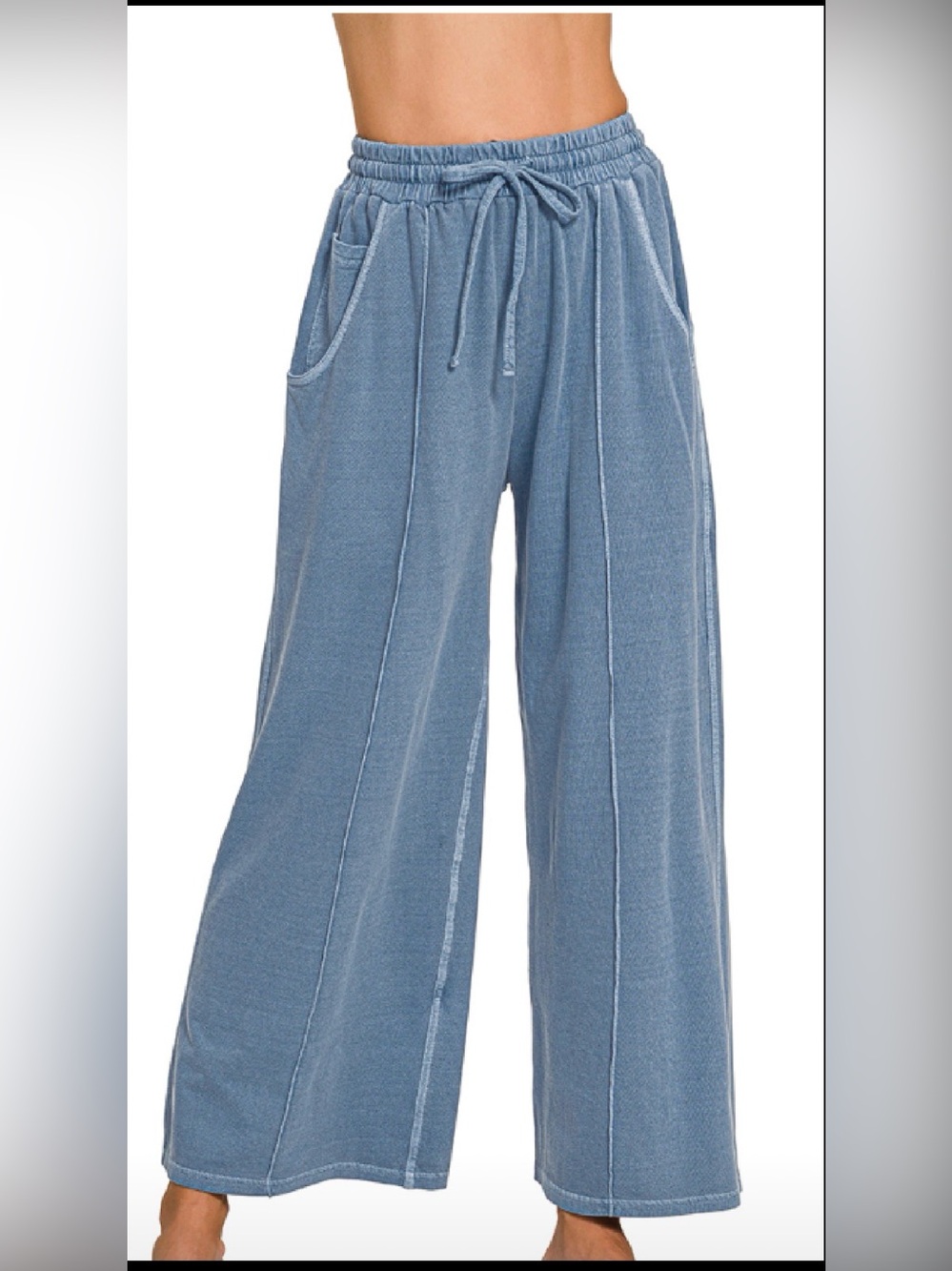 Zenana Outfitters Light Blue Wide-Leg Drawstring Jeans